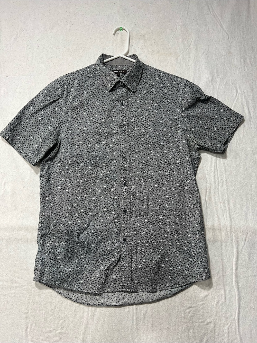 Michael Kors Charcoal Gray Short Sleeve Button-Down with Microprint
